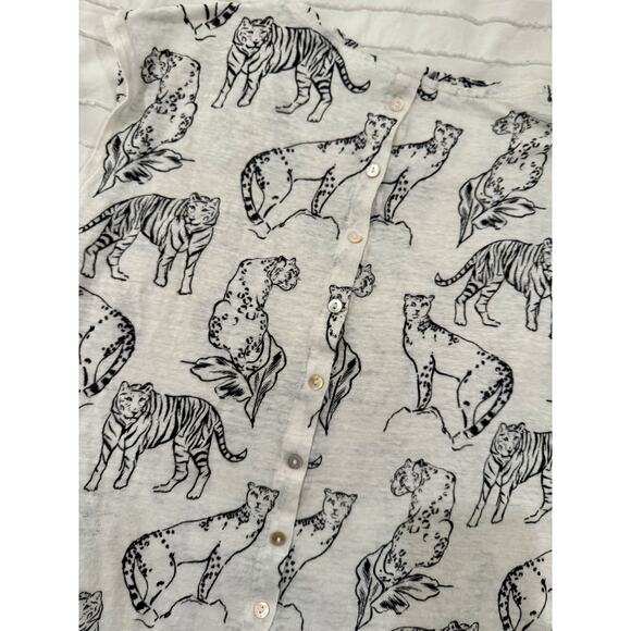 Cynthia Rowley Tank Women’s Medium White Tiger Leopard Linen Safaricore - Picture 7 of 10